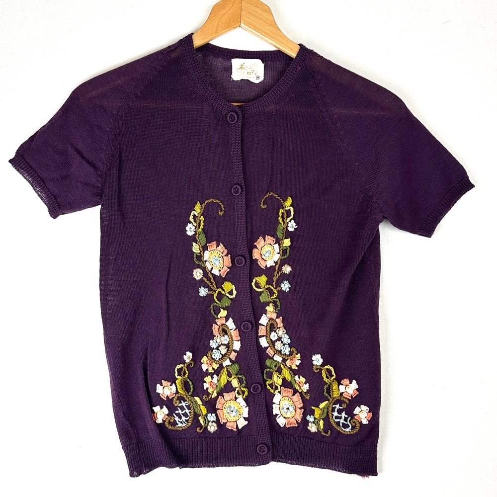 Tokyo Floral Embroidered Short Sleeve Cardigan Sweater‎ Cottagecore